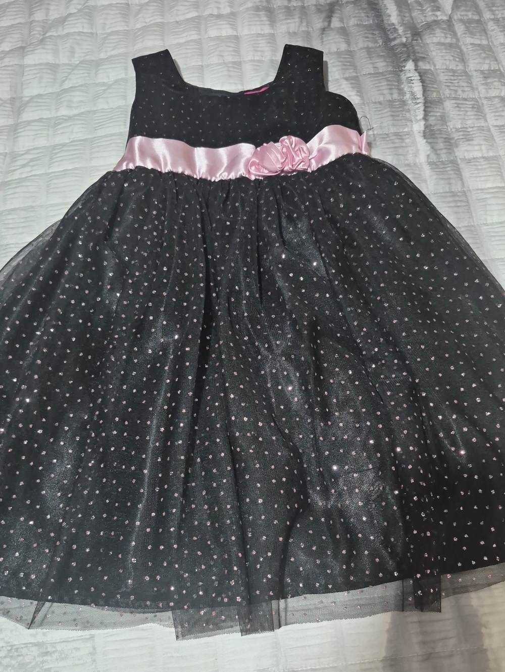 Pinky Black Dress with Pink Satin Waistband and Rosette